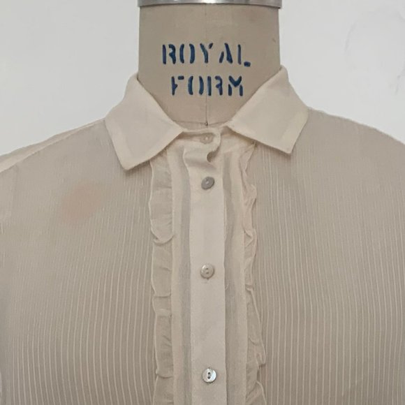 Zara Cream Silk Chiffon Blouse, Short Sleeve, Size L. - Picture 1 of 5